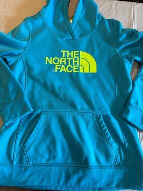 The North Face Kids Turquoise Hoodie with Neon Yellow Logo